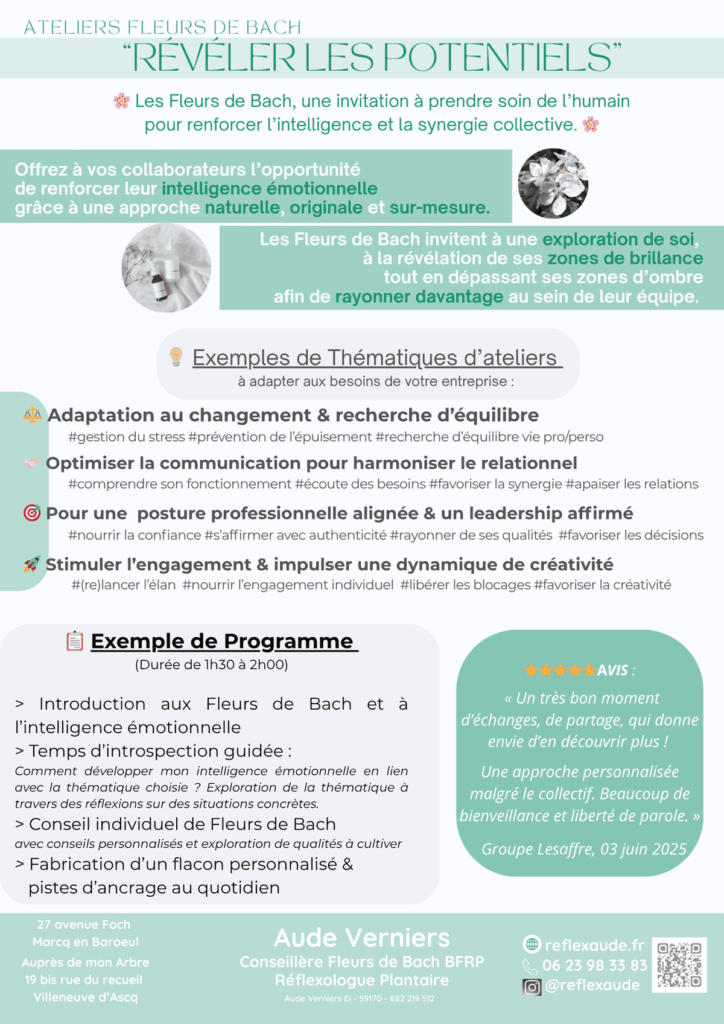 Aude Verniers Réflexologue plantaire marcq villeneuve dascq atelier entreprise fleurs de bach